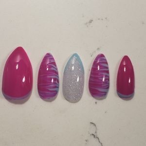 Custom Gel Press on Nails fake nails Handmade 20 pc set neon glow nails pink blu